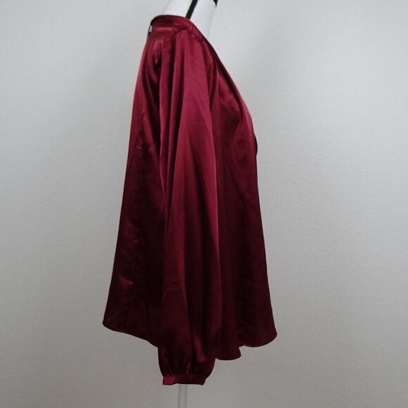 Calvin Klein Faux Wrap Blouse Top Women's Plus Size 1X Red Satiny Dressy - Picture 5 of 9